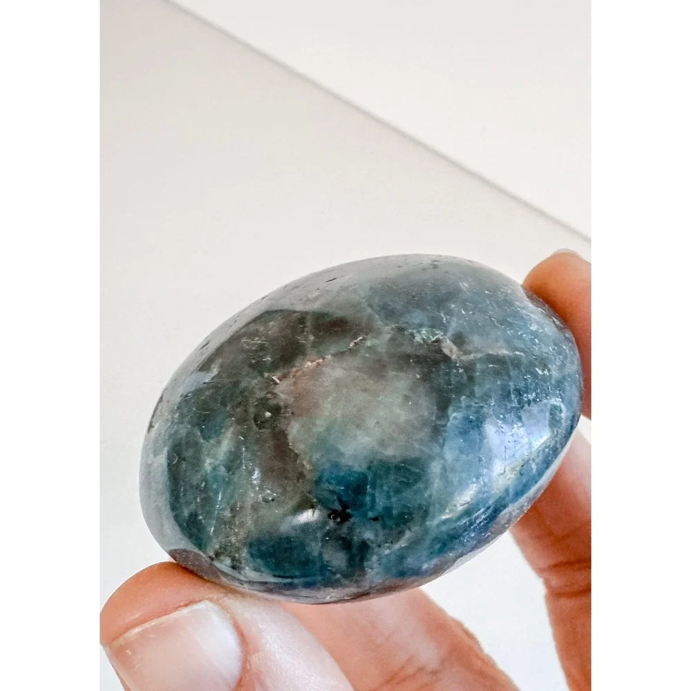 Blue Apatite Palm Stone Polished Healing Crystal Worry Meditation Stone 1.75